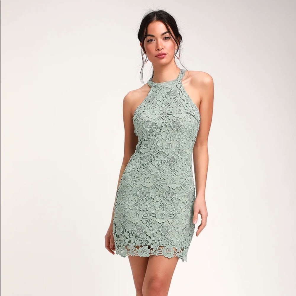 Lulus Love Poem Sage Green Lace Dress